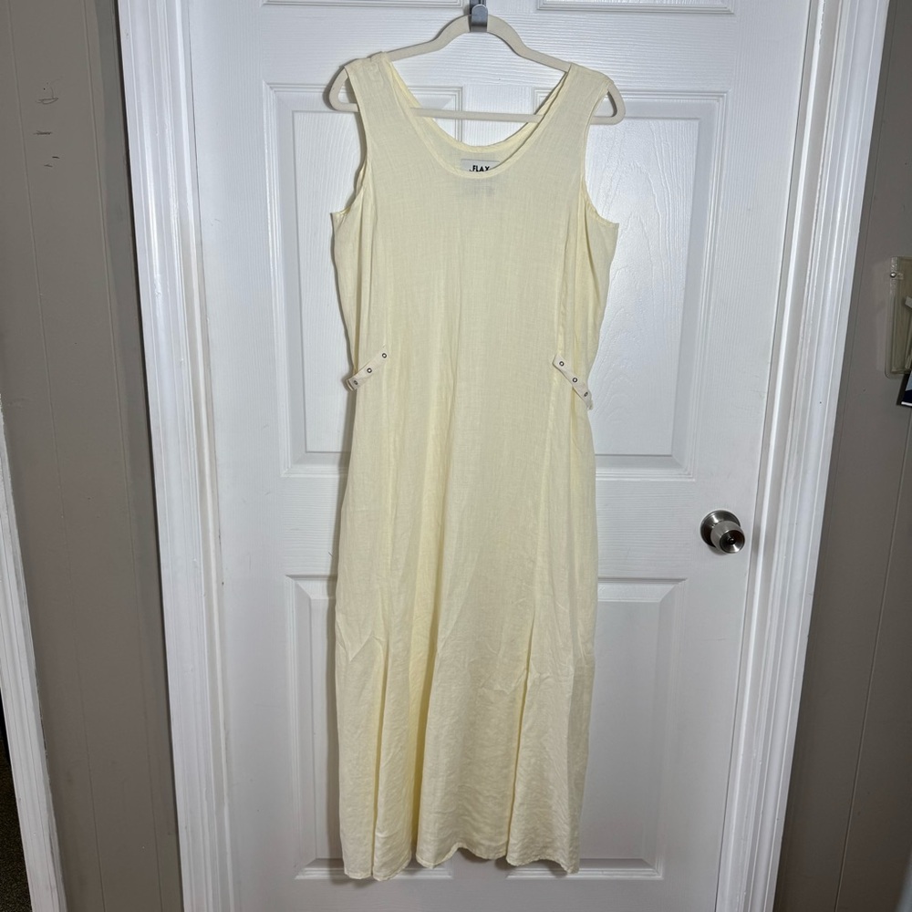 Vtg FLAX 100% Linen Maxi Dress Small Ivory Lagenlook Resort Coastal - Picture 9 of 9